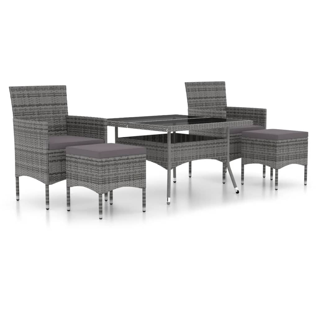 NNEVL 5 Piece Garden Dining Set Poly Rattan and Tempered Glass Grey