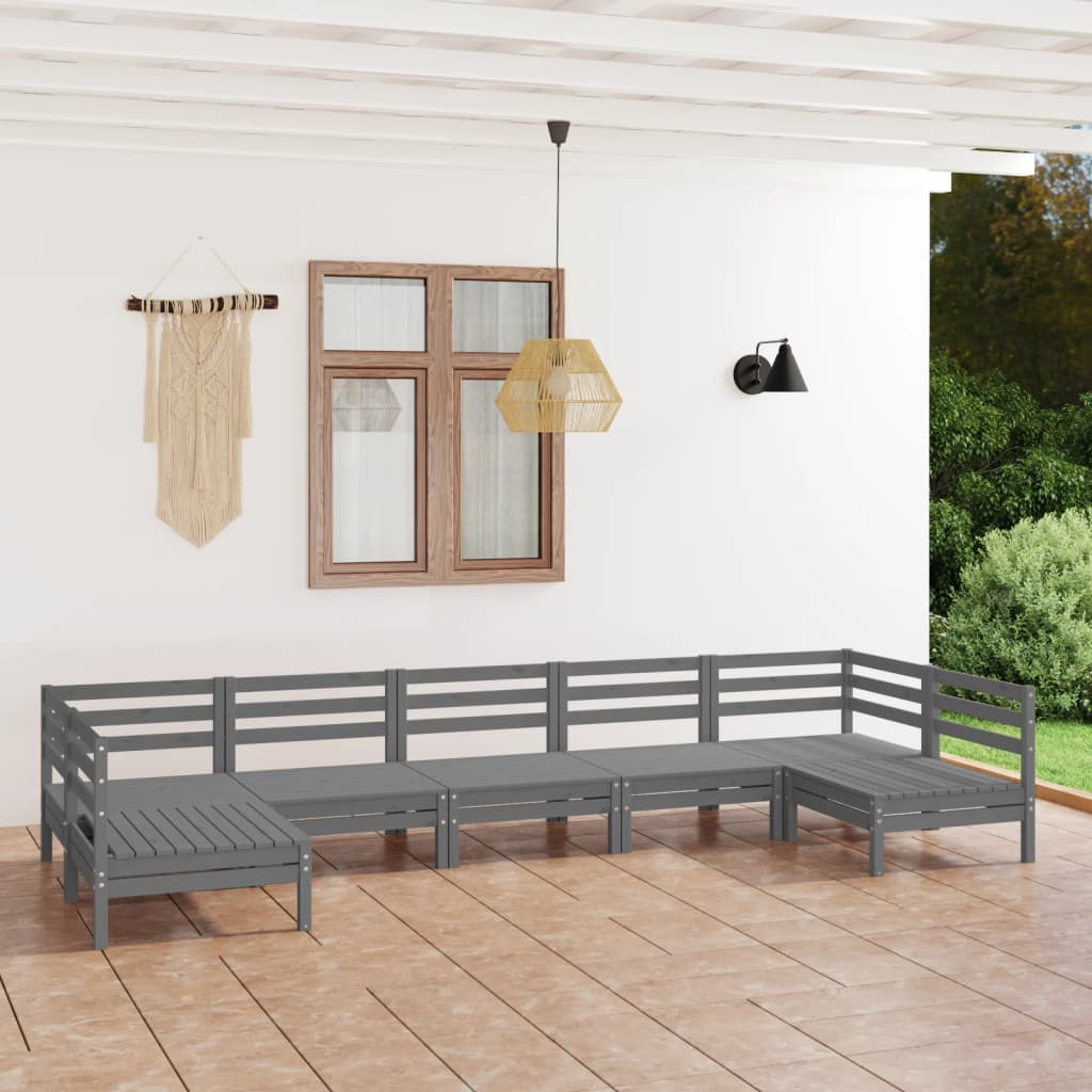 NNEVL 7 Piece Garden Lounge Set Grey Solid Pinewood