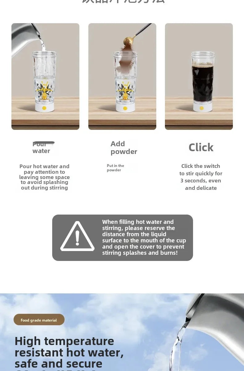 2024 New Automatic Mixer Cup Electric Shake Cup Fitness Coffee Milk Powder Soymilk Charging Sports Water Cup Motorcycle Equipmen