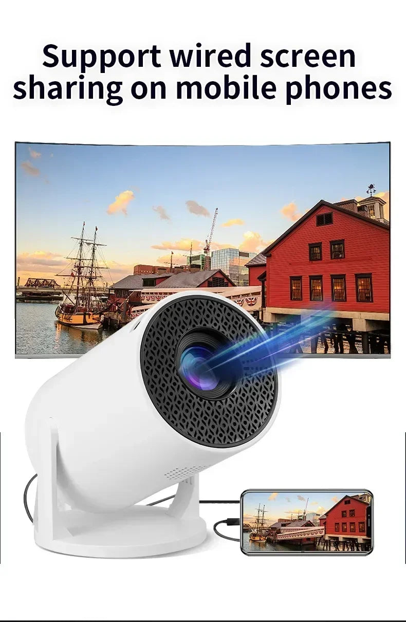 HY200 2025 1080P Full HD Projector with 270° Swivel, Portable Outdoor Movie Projector Compatible with HDMI USB for iPhone Androi