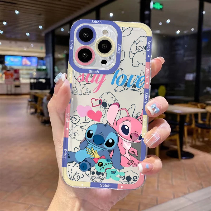 Stitch Angel Couple Phone Case For IPhone 11 12 14 15 16 Pro Max Mini X XS Max 7 8 6 6S Plus Casing Soft Clear TPU Cover