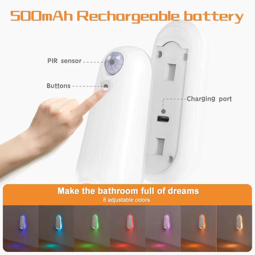 LED Smart Motion Sensor Night Light, Toilet Seat Lights, USB rechargeable 8Color Lamp for Summer Corridor WC Camping Home Decor
