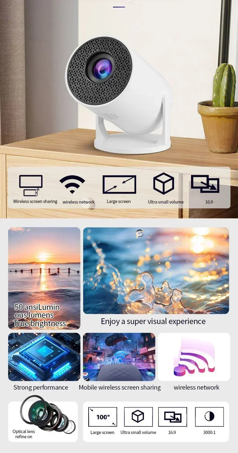 HY200 2025 1080P Full HD Projector with 270° Swivel, Portable Outdoor Movie Projector Compatible with HDMI USB for iPhone Androi