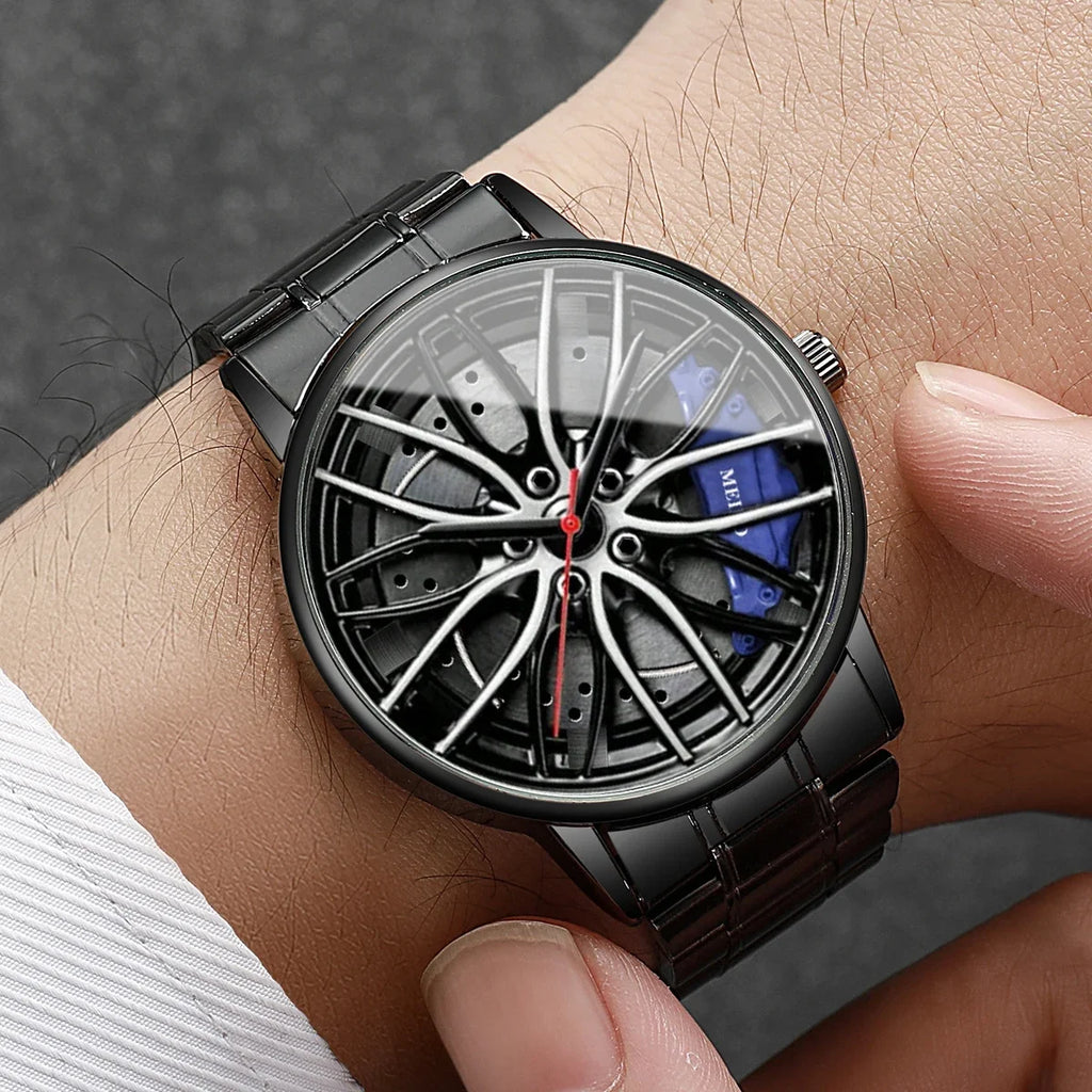 Fashion Men Sports Watches 3d Car Wheel Stainless Steel Band Wrist Watch Men's Quartz Watch Men's Watches