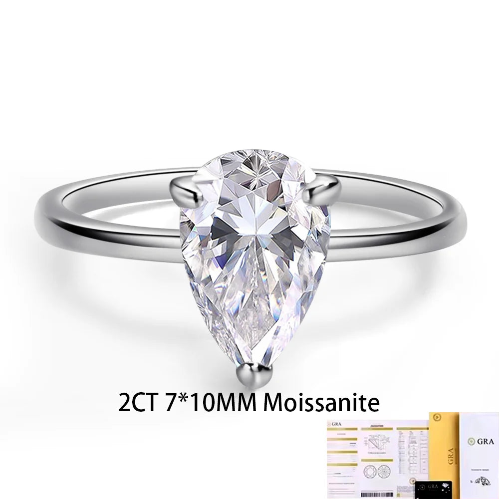 COSYA 1-4CT Pear Cut Moissanite Ring S925 Silver D VVS1 Lab Diamond Waterdrop Wedding Band For Women Sparkling Fine Jewelry