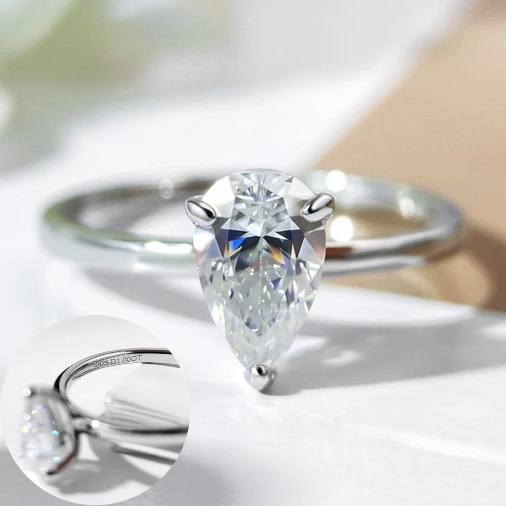 COSYA 1-4CT Pear Cut Moissanite Ring S925 Silver D VVS1 Lab Diamond Waterdrop Wedding Band For Women Sparkling Fine Jewelry