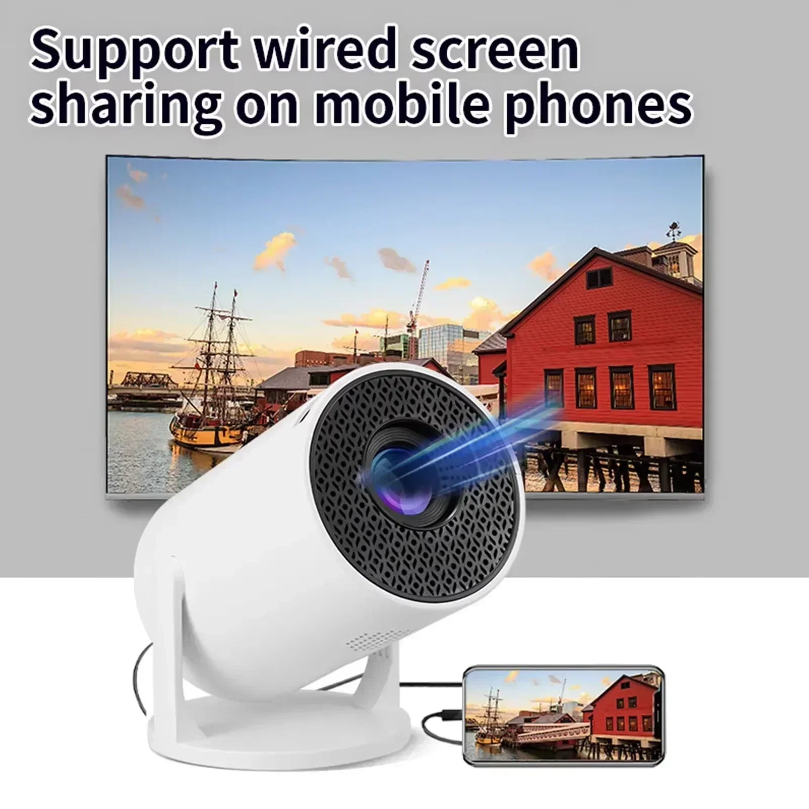 HY200 2025 1080P Full HD Projector with 270° Swivel, Portable Outdoor Movie Projector Compatible with HDMI USB for iPhone Androi