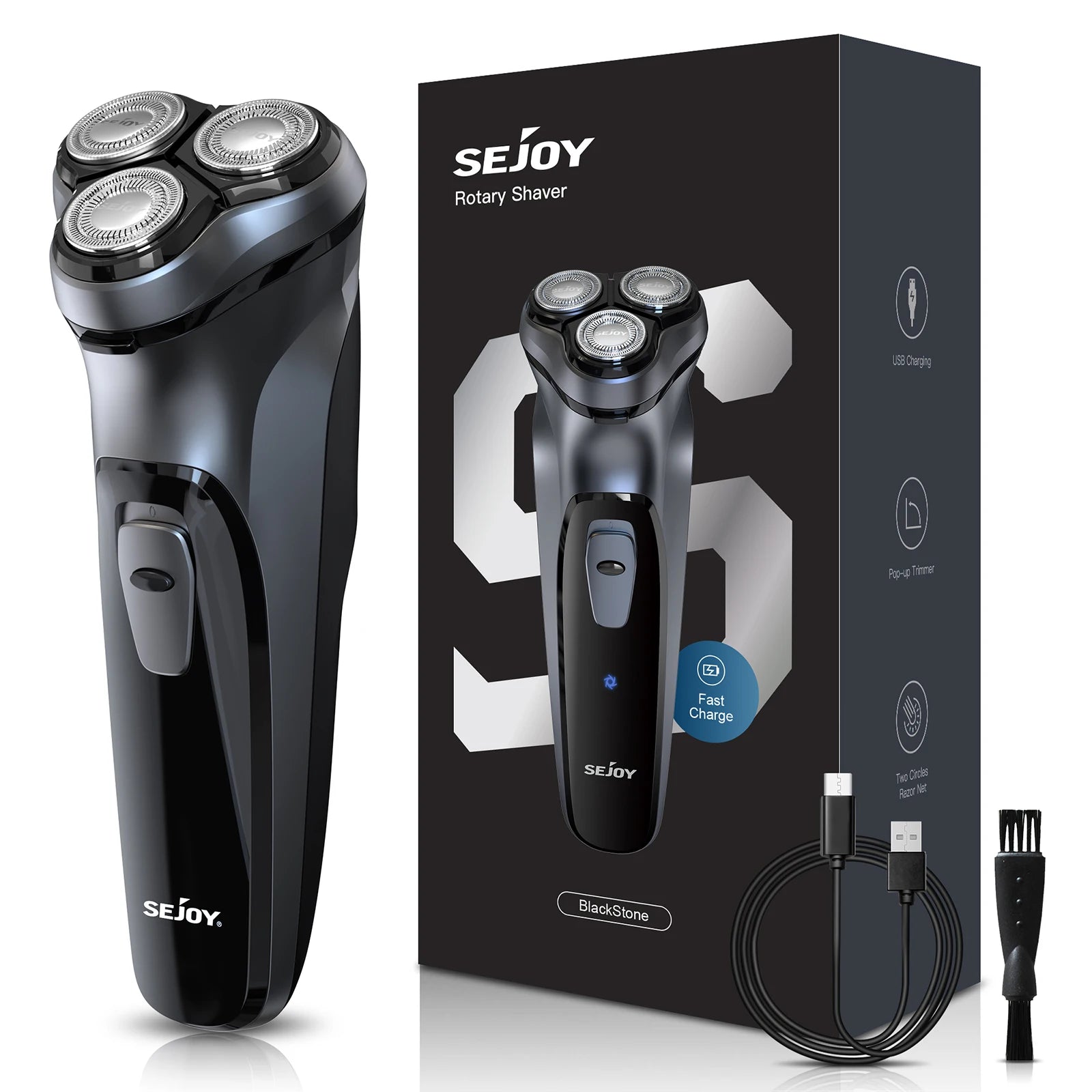 Sejoy 5W Electric Rotary Shavers for men 2 in 1 Razor Rechargeable Hair Trimmer 3D Floating Blade Washable Shaving Beard Machine