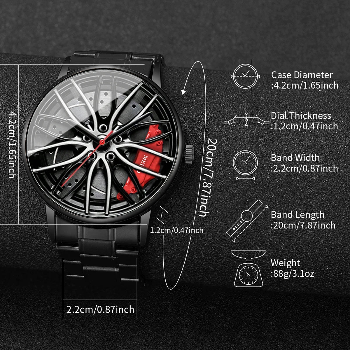 Fashion Men Sports Watches 3d Car Wheel Stainless Steel Band Wrist Watch Men's Quartz Watch Men's Watches