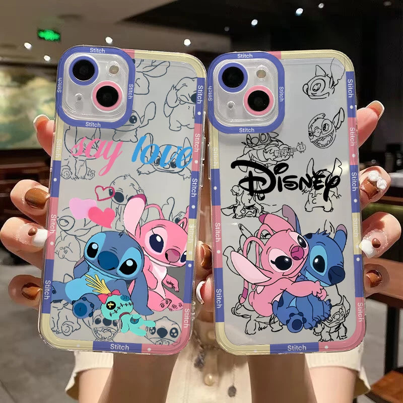 Stitch Angel Couple Phone Case For IPhone 11 12 14 15 16 Pro Max Mini X XS Max 7 8 6 6S Plus Casing Soft Clear TPU Cover