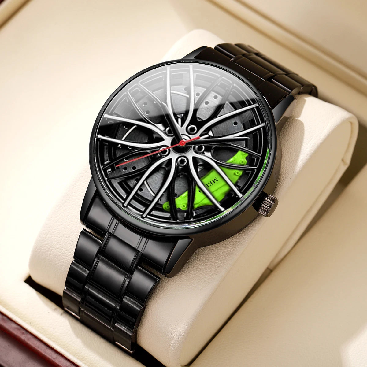 Fashion Men Sports Watches 3d Car Wheel Stainless Steel Band Wrist Watch Men's Quartz Watch Men's Watches