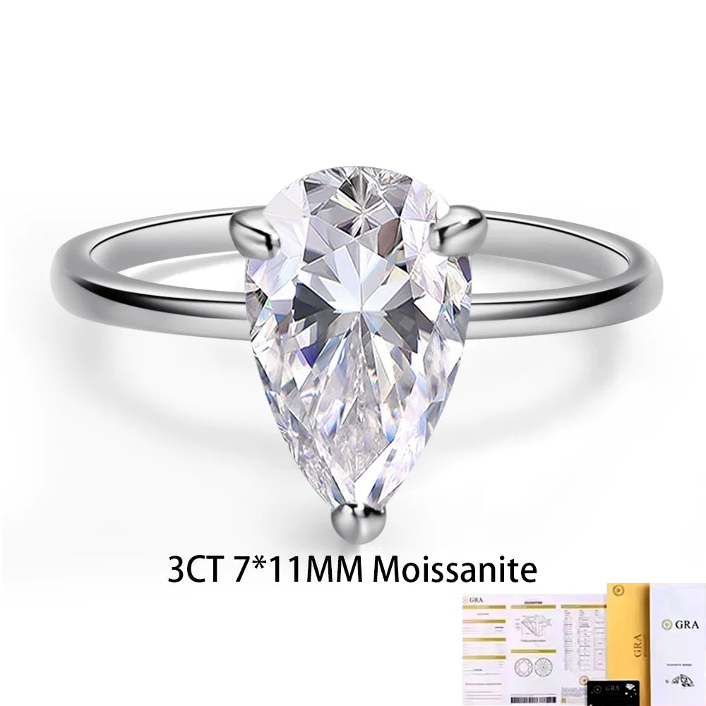 COSYA 1-4CT Pear Cut Moissanite Ring S925 Silver D VVS1 Lab Diamond Waterdrop Wedding Band For Women Sparkling Fine Jewelry