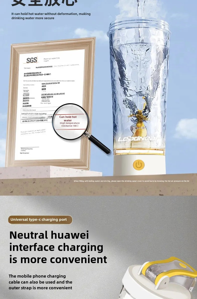 2024 New Automatic Mixer Cup Electric Shake Cup Fitness Coffee Milk Powder Soymilk Charging Sports Water Cup Motorcycle Equipmen