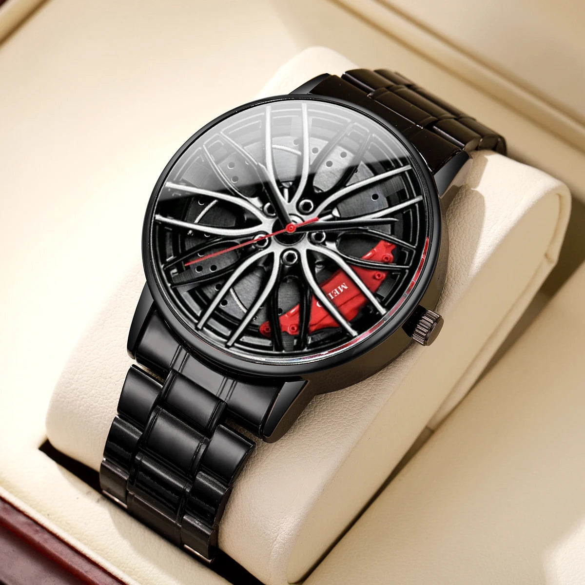 Fashion Men Sports Watches 3d Car Wheel Stainless Steel Band Wrist Watch Men's Quartz Watch Men's Watches