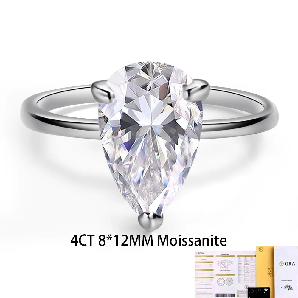 COSYA 1-4CT Pear Cut Moissanite Ring S925 Silver D VVS1 Lab Diamond Waterdrop Wedding Band For Women Sparkling Fine Jewelry