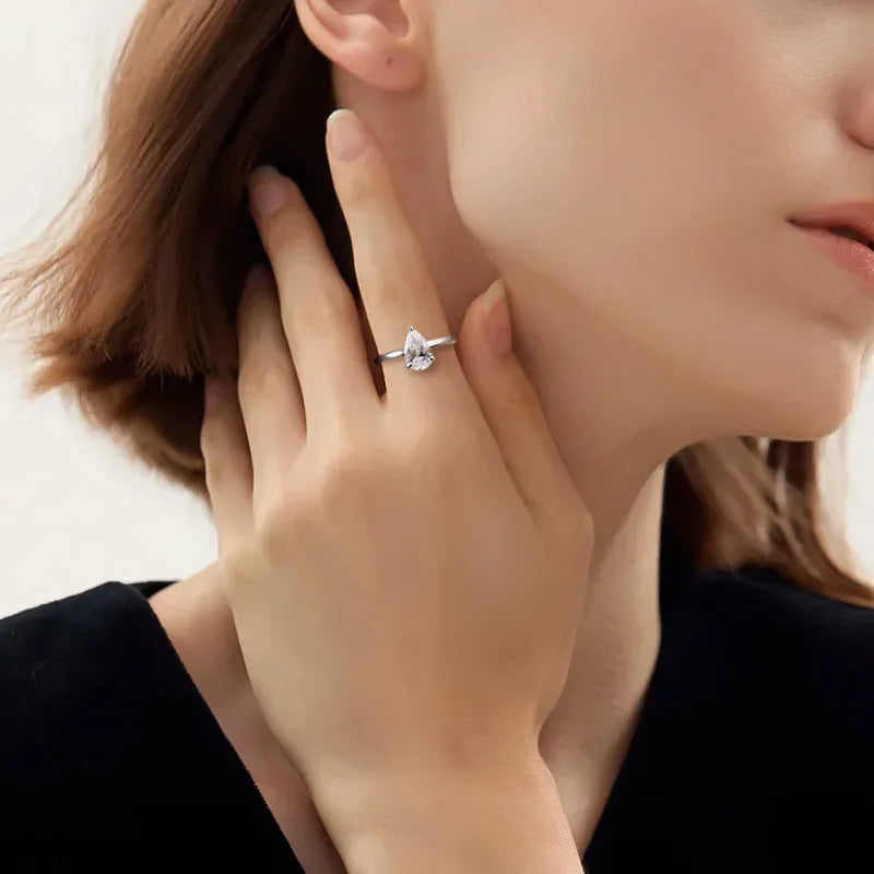COSYA 1-4CT Pear Cut Moissanite Ring S925 Silver D VVS1 Lab Diamond Waterdrop Wedding Band For Women Sparkling Fine Jewelry