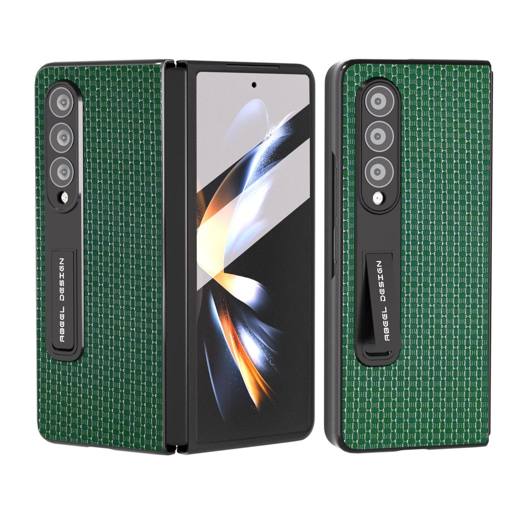 NNEDSZ Premium Leather Phone Case With Holder For Samsung Galaxy Z Fold 4 / 5G - Luxury Design - Night Green